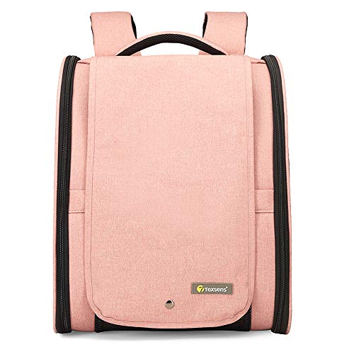 Texsens Pet Carrier Backpack with Window Blind for Small Cats Dogs, Ventilated Design, Safety Straps, Buckle Support, Collapsible, Designed for Travel, Hiking, Winter Outing, Outdoor, Go to Vet - Upgraded-Pink
