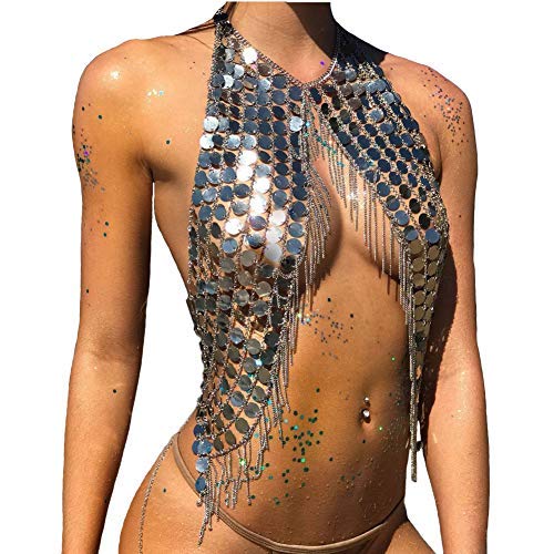 Body Belly Chain Silver Bra Jewelry Sexy Necklace Bikini for Beach Party - Silver 01