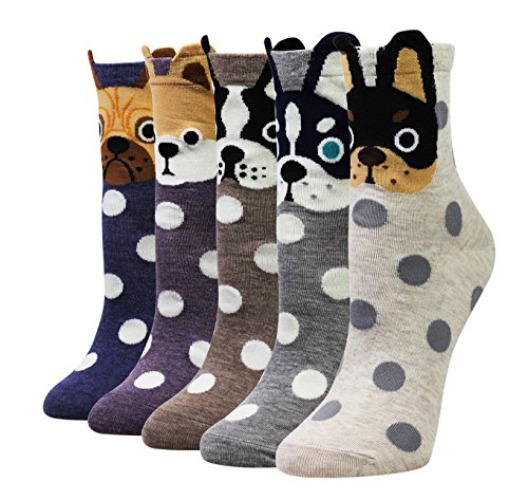 Cansok Women Novelty Dress Crew Socks - 36-40 - Multicolor- Bull Dog Polka Dots