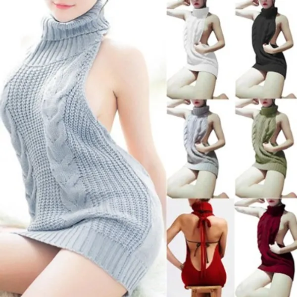 Women's Sweater Fashion Backless Sleeveless Turtleneck Pullover Knit Sweater Virgin Killer  - AliExpress