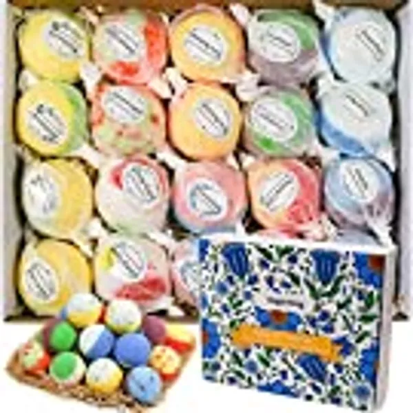 Bath Bombs Gift Set, 20 Handmade Organic Bubble Bath Bombs, Wonderful Fizz Effect Bath Gift For Valentine’s Day, Christmas & Any Anniversaries
