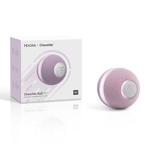 Cheerble Hoochii Smart Interactive Cat Toy, 3 Interactive Modes Automatic Moving Bouncing Rolling Ball for Indoor Cat Kitten Birthday Gift, Self Rotating Ball with Lights and Bell, USB Rechargeable - Purple