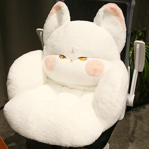 QYA Cute Chair Cushion, Soft Seat Cushions for Office Desk Chairs, Kawaii Chair Pillow for Gaming Chair, Comfy Floor Seating for Adults, Fox Stuff for Bedroom Playroom Dining Room Decor, 17.7", White - White Fox