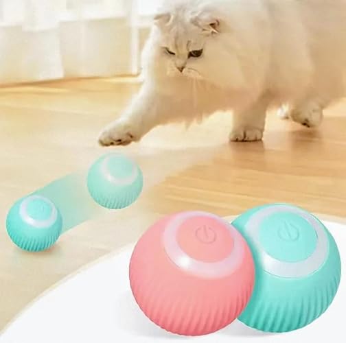 Cat Toy Ball, Smart Rolling Cat Ball, LED Light, Electric Self-Rolling Small Pet Toy, Interactive Cat Jumping Ball, Automatic Cat Teaser Ball, Small Dog Toy, Pet Excercise, Cat Activity (Blue) - Blue
