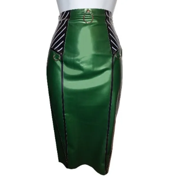 Latex Pencil Skirt with Pinstripe Trim & Rings