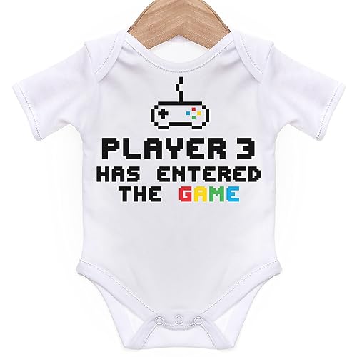 ART HUSTLE Player 3 Has Entered The Game Short Sleeve Bodysuit/Baby Grow For Baby Boy Or Girl - 6-9 Months - White