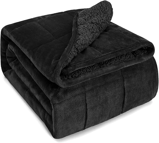 Sivio Weighted Blanket for Adult, 7kg Sherpa Heavy Throw with Fleece Reversible, Queen Size, Weighted Blanket for Men and Women Deep Sleeping, 150x200cm Dual Sided Black - 150 x 200 cm-7kg - Black
