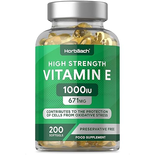 Vitamin E Capsules High Strength 1000iu | 200 Count | Vitamin E as DL-Alpha Tocopheryl Acetate | No Artificial Preservatives | by Horbaach