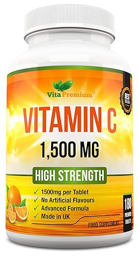 Vitamin C 1500mg per Tablet, High Strength 180 Vegan Tablets, Food Supplement, 6 Month Supply - Made in UK