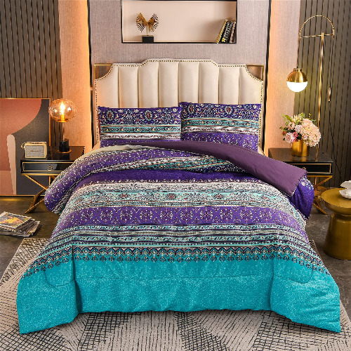 A Nice Night Boho Floral Mandala Paisley Bohemian Purple Printed Comforter Set, Colorful Boho Chic Medallion Exotic,Soft Microfiber Queen Bedding Set (Boho-Purple) - Purple Queen(89-by-89-inches)