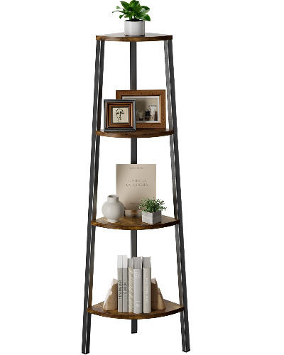 Pipishell Corner Shelf, 4 Tier Corner Bookshelf Bookcase, Display Shelf Industrial Corner Ladder Shelf Plant Shelf for Bedroom, Living Room, Office, Kitchen, Small Space（Rustic Brown） - 4 Tier-53.14‘’ Height