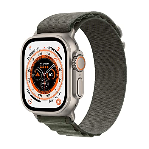 Apple Watch Ultra [GPS + Cellular 49mm] Smart Watch w/Rugged Titanium Case & Green Alpine Loop Medium. Fitness Tracker, Precision GPS, Action Button, Extra-Long Battery Life, Brighter Retina Display - Titanium Case with Green Alpine Loop - Alpine Loop Medium - fits 145-190mm wrists