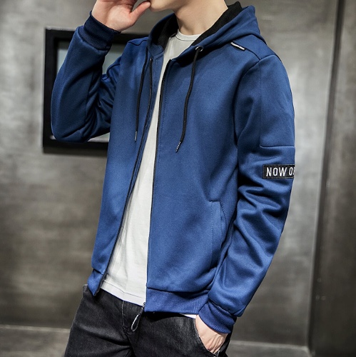 Mens Casual Zip Up Hoodie - Blue / L