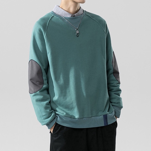 Mens Sweatshirt with Contrasting Elbow Patch - Blue / L