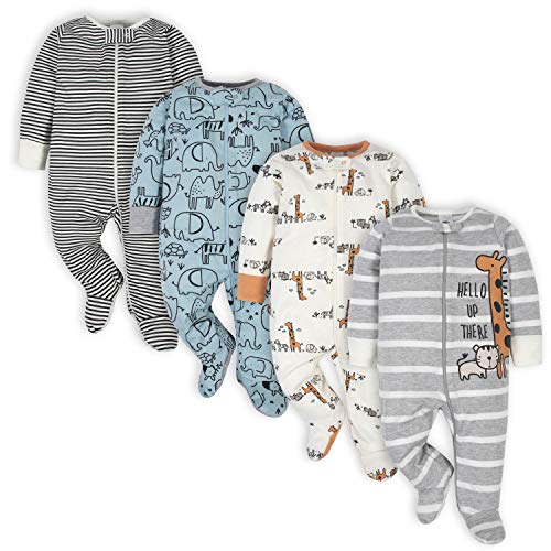 Gerber Baby Boys 4 Pack Sleep 'N Play Footie - 6-9 Months - Clouds/Elephant