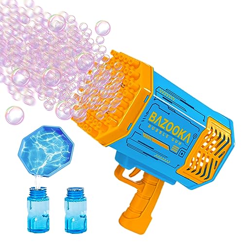 Bubble Machine Gun, Bubble Gun with Lights, Bubble Solution, 69 Holes Bubbles Machine for Kids Adults, Summer Toy Gift for Outdoor Indoor Birthday Wedding Party - Blue Bubble Makers - Blue