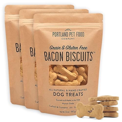 CRAFTED BY HUMANS LOVED BY DOGS Portland Pet Food Company All-Natural Dog Treat Biscuits Multipack (3 x 5 oz Bags) – Bacon Flavor – Grain-Free, Gluten-Free, Human-Grade, Limited Ingredients - Bacon - 5 Ounce (Pack of 3)