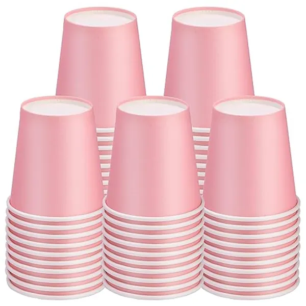 Huaiid 3 oz 50 Packs Small Paper Cups Mouthwash Cups, Bathroom Paper Cups Espresso Paper Cups, Mini Paper Cups for Snack Bathroom Espresso Campers (Pink)