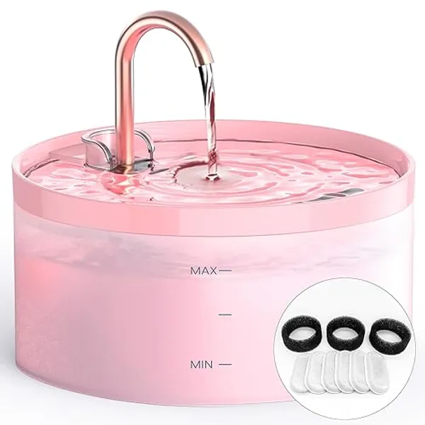 Cat Water Fountain with Tap Shape: 3.2L Cat Fountain for Cats - Super Quiet Water Pump - Filters Hair - Easy Disassembly - 6 Filters + 3 Foam Filters - Pink Cat Fountains for Drinking