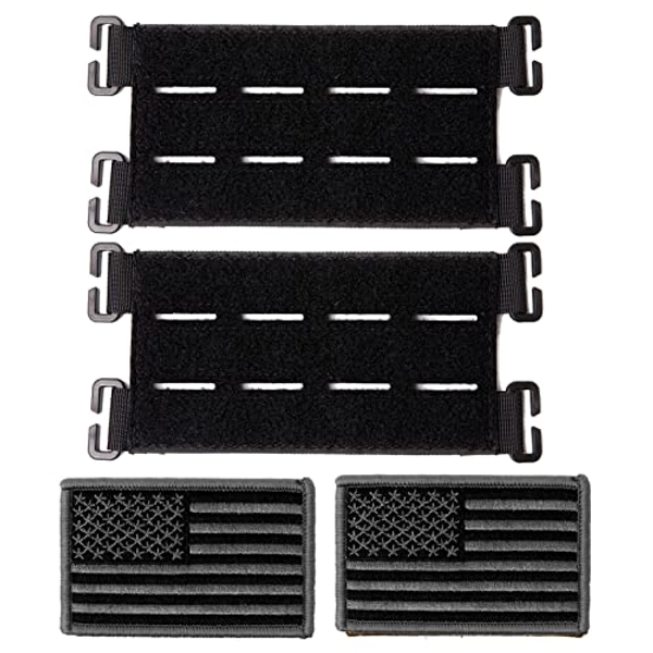 Molle Patch Panel with Laser Cutting Loop, Molle Patch Display Holder for Backpack,6X3.2 Mini Patch Board Include American Flag Patch (2 pcs Black)