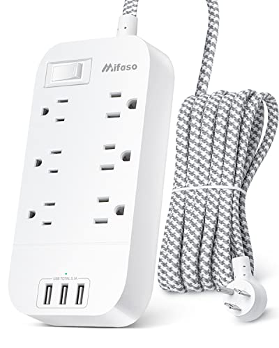 Power Strip - 10 FT Long Flat Plug Extension Cord, 6 Outlets 3 USB Ports Outlet Extender with Overload Protection, Wall Mount, Desktop Charging Station for Home, Office and Dorm Essential - 10 ft - Black