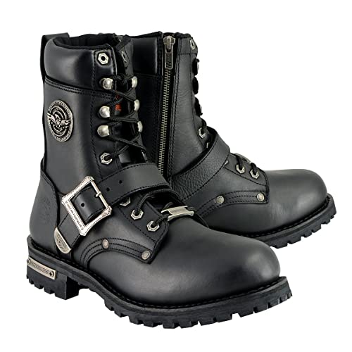 Milwaukee Leather MBM101 Men's Black Lace-Up Engineer Boots with Side Zipper Entry  - Size 10 Black