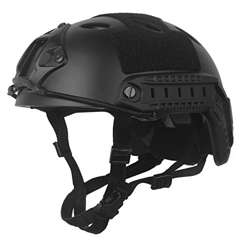 LOOGU Fast PJ Base Jump Tactical Helmet for Airsoft with 12-in-1 Headwear - Black