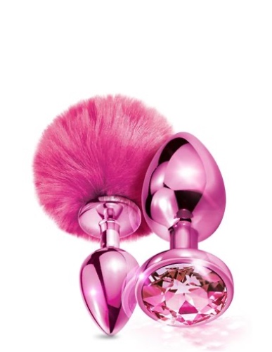NIXIE Metal Butt Plug Set Pom Pom and Jewel - Pink