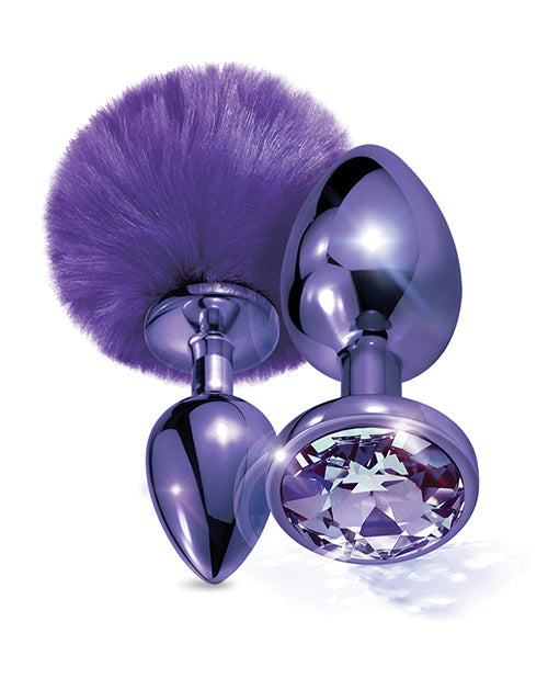 NIXIE Metal Butt Plug Set Pom Pom and Jewel - Purple