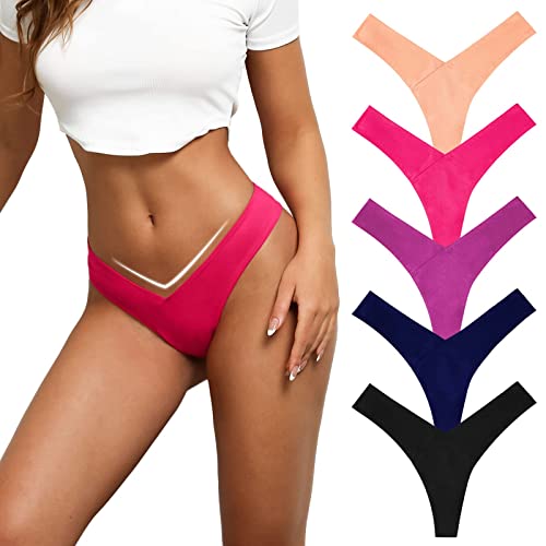 Thongs for Women Pack Sexy, Breathable Womens Underwear Cotton Seamless Cheeky Panties High Waisted Thong 5 Pack S-XL - Large - 5 Pack