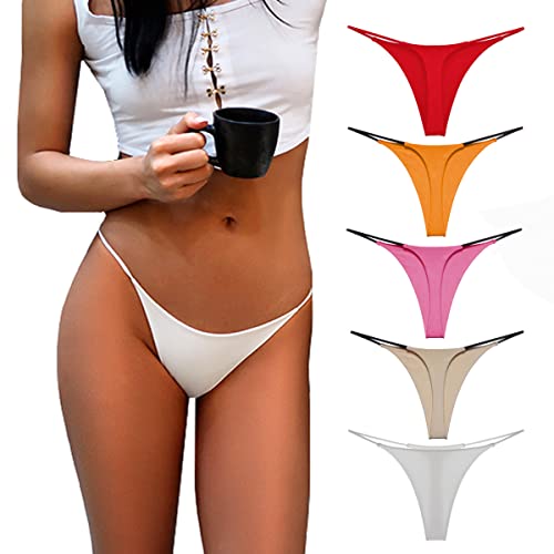 Thong for Women Cotton Underwear Low Rise Panties Woman G-String Thongs - Large - C-5 Pack