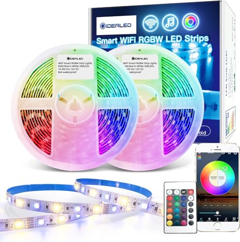 GIDEALED Smart WiFi RGBW LED Strip Lights 32.8ft Kit Work with Alexa/Google Assistant,APP/Voice Controlled 5 pin RGB +Warm White Strip Change Color Dimmable White