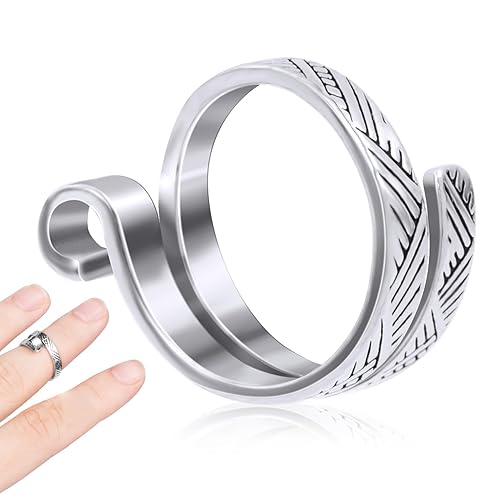 ANCIRS Knitting Crochet Loop Ring for Fingers, Adjustable Crochet Tension Ring, Metal Open Yarn Guide Finger Holders, Knitting Thimbles for Crochet- Silver - 1 Silver