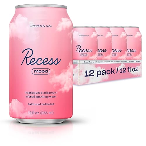 Recess Mood Magnesium & Adaptogen Drink, Relaxation Beverage, 12 ounce (Strawberry Rose, 12 pack) - Strawberry Rose