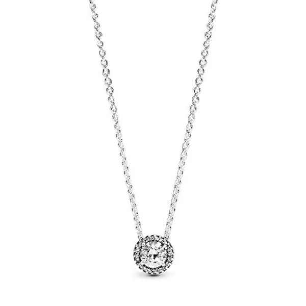 Pandora Round Sparkle Halo Necklace - Adjustable Necklace with Lobster Clasp - Mother's Day Gift - Sterling Silver & Cubic Zirconia - 17.7" - With Gift Box