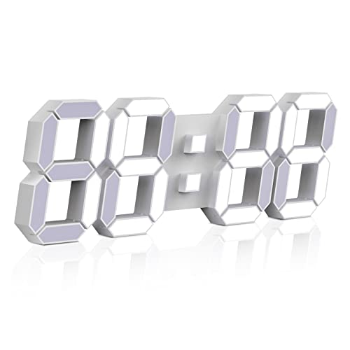 EDUP HOME 3D LED Wall Clock 15” Remote Control Digital Timer Nightlight Watch Alarm Clock for Warehouse Office Home Living Room,12/24 Hour Display, Brightness to Adjust, White (EH-001) - White