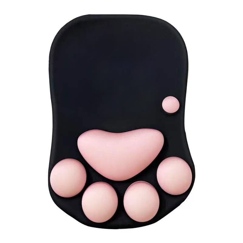 Cute Ergonomic Mouse Pad Wrist Support, Cat Paw Mouse Pad with Wrist Rest , Comfortable Computer Mouse Pad for Laptop, Pain Relief Mousepad for Office & Home(Black+Cherry Pink) - Black