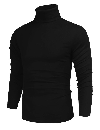 Poriff Men's Casual Slim Fit Basic Tops Knitted Thermal Turtleneck Pullover Sweater - Black Large