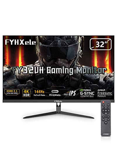 FYHXele 4K Gaming Monitor 144Hz 32inch, Fast UHD IPS Computer Monitor, 1ms, VESA Mountable, DSC， Built-in Speakers, Free-Sync, 1xDP1.4, 1xHDMI2.1, 1xHDMI2.0, 1xUSB-C, USB Hub, 95% DCI-P3, HDR400 - 32in-144-4K
