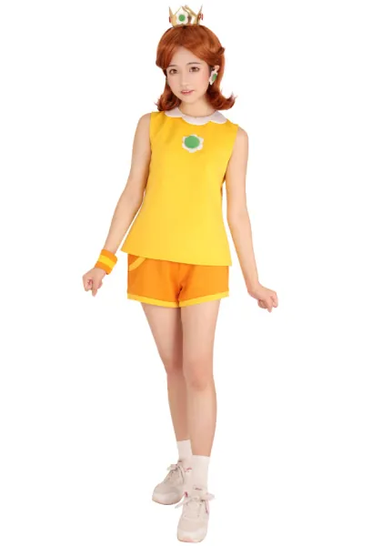 Mario Tennis Girl Daisy Cosplay Costume with Crown