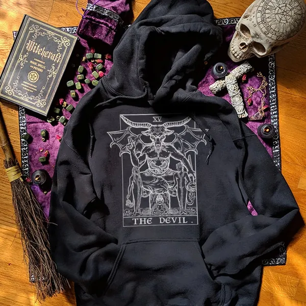 The Devil Tarot Card Baphomet Hoodie Gothic Halloween Hoodies Satanic Witch Clothing Men Plus Size Goth Gifts for Witches Witchcraft Gift