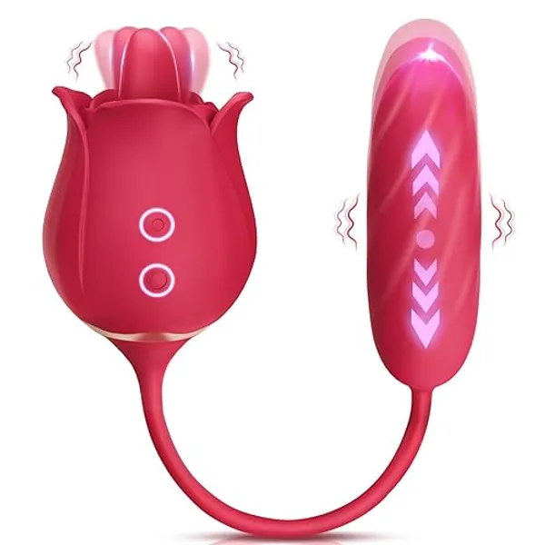 Dildo Vibrator Rose Sex Toys - MOOLIGIRL 3-in-1 Thrusting Vibrators for Women Adult Sex Toys with 9 Licking & Vibrating & Thrusting Modes for Clit Nipple Anal Vibrater for Couples Men Female