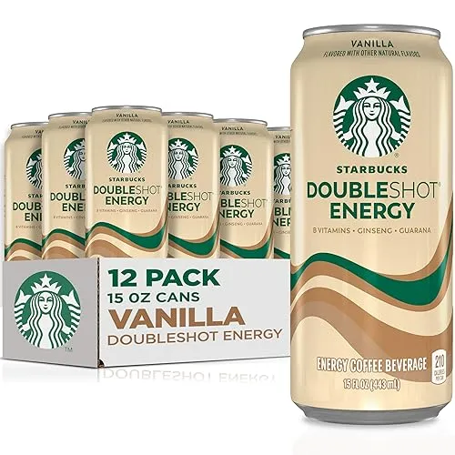 Starbucks Doubleshot Energy Drink Coffee Beverage, Vanilla, Iced Coffee, 15 fl oz Cans (Packaging May Vary) (Pack of 12)