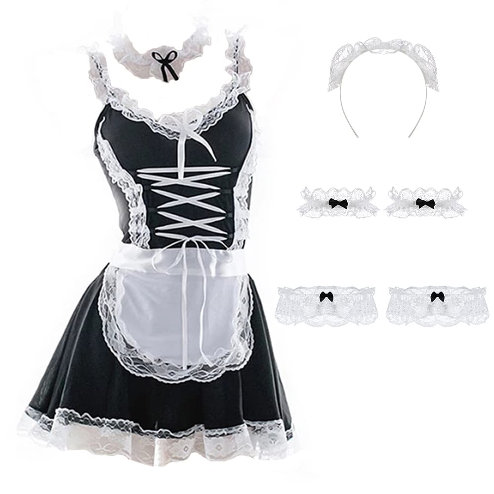 Women's Sexy French Maid Costume Anime Cosplay Lingerie Outfits Roleplay Dress Naughty Lace Apron