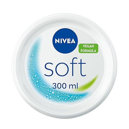 NIVEA Soft Moisturising Cream (300ml), 48H Moisturising Cream for Face, Body and Hands with Vitamin E and Jojoba Oil, Hand Cream Moisturises Deeply, Vegan Formula Day Cream