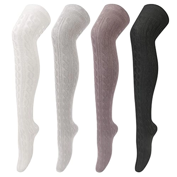 4 Pairs Thigh High Socks for Women Knit Long Over the Knee Socks Knee High Socks Gifts