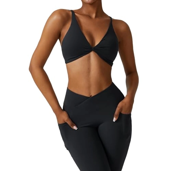 ABOCIW Workout Sets for Women Twist Front Halter Sports Bras High Waist Legging 2 Piece Exercise Gym Yoga Outfit