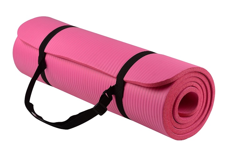 Thick Yoga and Pilates Exercise Mat with Carrying Strap - Pink