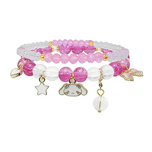 CJIAYUJEW Cute Bracelet Crystal Pearl Bracelet, Anime Elastic Stretch Crystal Bead Bracelet Lovely Cartoon Elastic Beaded Bracelets for Women