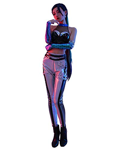 Miccostumes Women's Game Leather Cosplay Costume Full Set with Arm Protector and Long Glove - Dark Blue - X-Large